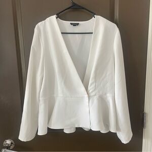 Topshop White Blazer Deep V-Neck Peplum Hem Size 10